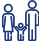 Dunkelblaues Icon, das eine Familie mit einem Kind zeigt