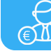 Weißes Icon, das eine Person im Anzug und ein Euro-Zeichen zeigt, auf hellblauem Hintergrund
