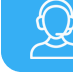 Weißes Icon, das eine Person mit Headset zeigt, auf hellblauem Hintergrund