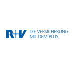Logo der R+V Versicherung mit dem Claim „DIE VERSICHERUNG MIT DEM PLUS.” auf weißem Grund