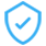 Blaues Schild-Icon mit Haken in der Mitte