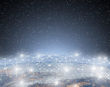 Bild eines Netzwerks über dem Horizont: Blockchain im Blogbeitrag erklärt durch PropertyExpert