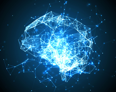 Neuronale Netzwerke in Form eines Gehirns auf dunklem Hintergrund