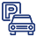Dunkelblaues Icon eines Autos, im Hintergrund ein P-Schild