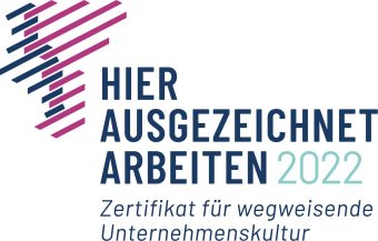 Logo Hier ausgezeichnet arbeiten 2022 – Zertifikat für wegweisende Unternehmenskultur