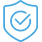 Blaues Icon, das ein Schild mit einem Haken in einem Kreis in der Mitte zeigt