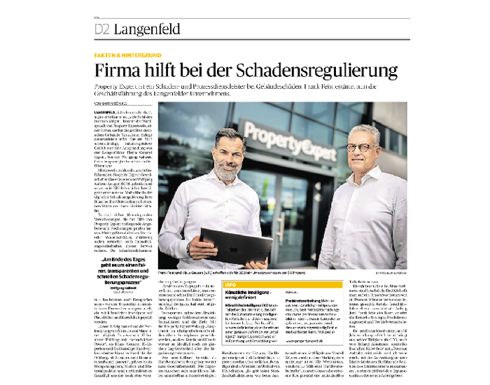 Frank Feist und Klaus Geusen in der Rheinischen Post zum Thema „Firma hilft bei der Schadensregulierung”