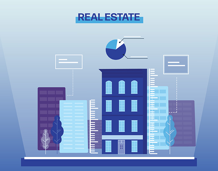 Grafische Darstellung von Gebäuden zur Veranschaulichung des Immobiliensektors